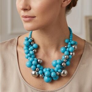 Stunning Tiffany Blue & Silver Bubble Kinetic Cluster 16”L Statement Necklace